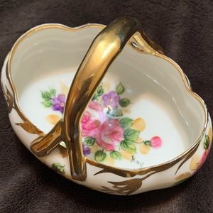 LIMOGES Vintage hand painted 4 footed Porcelain floral basket GUC